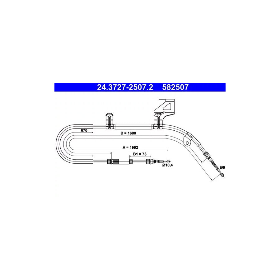 ATE 24.3727-2507.2 Hand Brake Cable For Skoda Superb I Saloon (3U4)