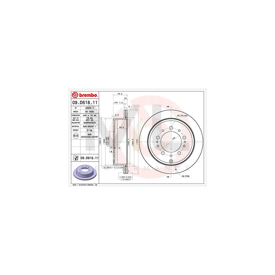 BREMBO 09.D618.11 Brake Disc Internally Vented, Coated | ML Performance Car Parts