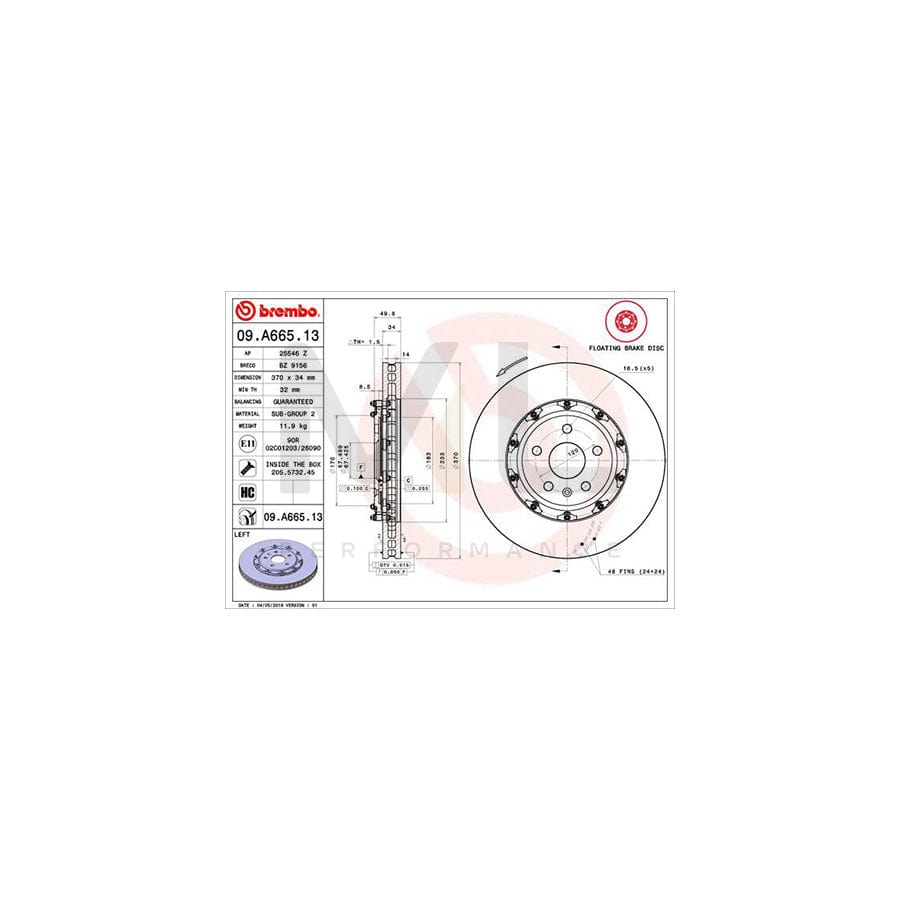 BREMBO 09.A665.13 Brake Disc Internally Vented, Coated, High-carbon, with bolts/screws | ML Performance Car Parts