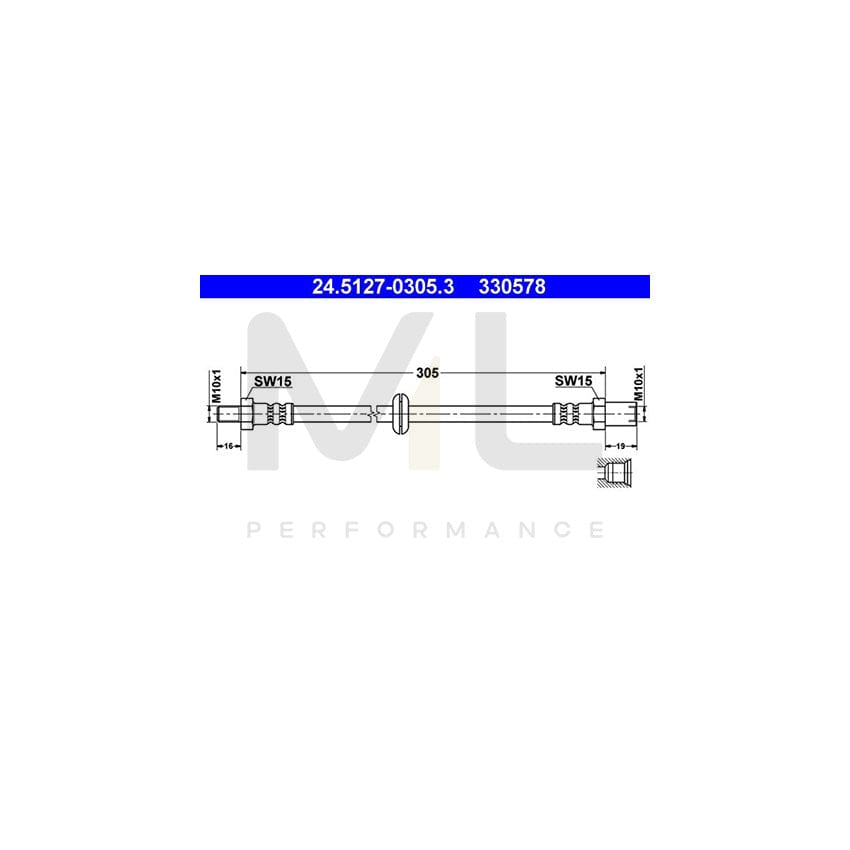 ATE 24.5127-0305.3 Brake Hose for LADA SAMARA 305mm, M10x1 | ML Performance Car Parts