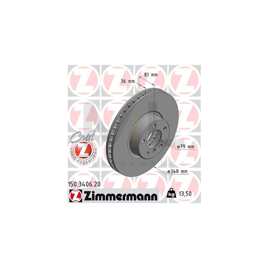 ZIMMERMANN COAT Z 150.3406.20 Brake Disc for BMW 7 (E65, E66, E67) Internally Vented, Coated, High-carbon | ML Performance Car Parts