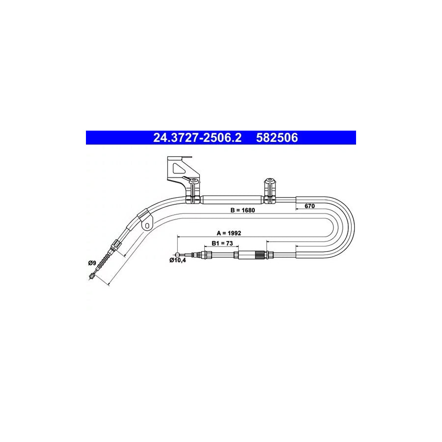 ATE 24.3727-2506.2 Hand Brake Cable For Skoda Superb I Saloon (3U4)