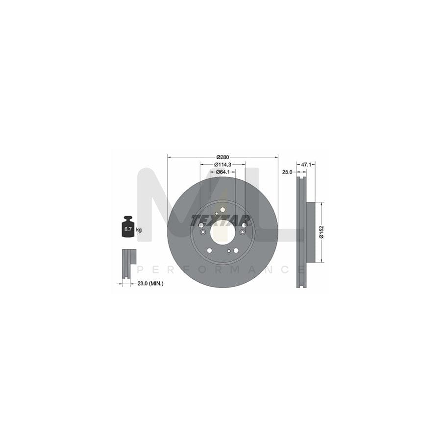 TEXTAR PRO 92252503 Brake Disc for HONDA CIVIC Internally Vented, Coated, without wheel hub, without wheel studs | ML Performance Car Parts