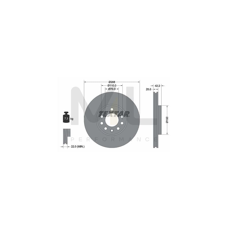 TEXTAR PRO 92075603 Brake Disc Internally Vented, Coated, without wheel hub, without wheel studs | ML Performance Car Parts