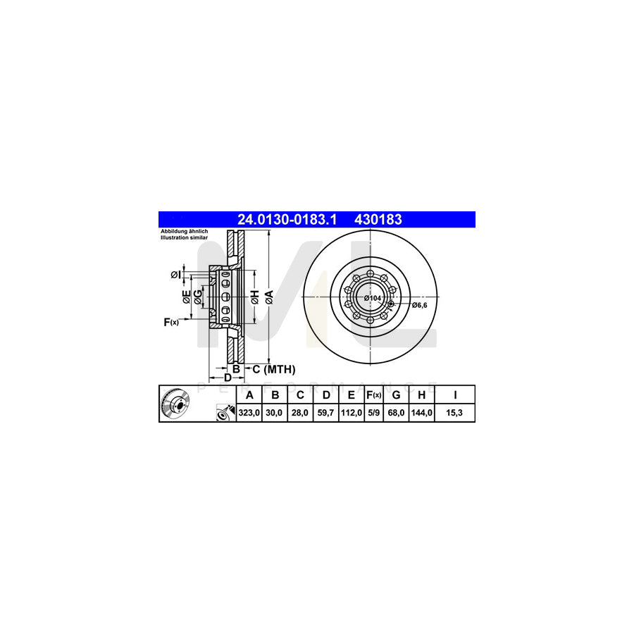 ATE 24.0130-0183.1 Brake Disc Vented, Coated, High-carbon | ML Performance Car Parts