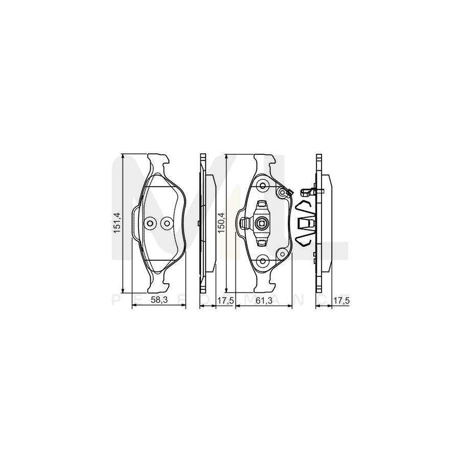 Bosch 0986495093 Brake Pad Set With Acoustic Wear Warning, With Mounting Manual BP1500 | ML Performance Car Parts