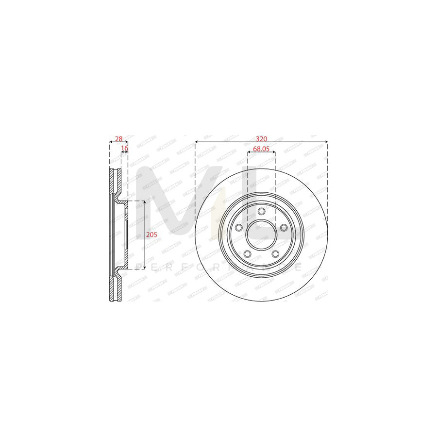 FERODO DDF2785C-1 Brake Disc Vented, Coated | ML Performance Car Parts