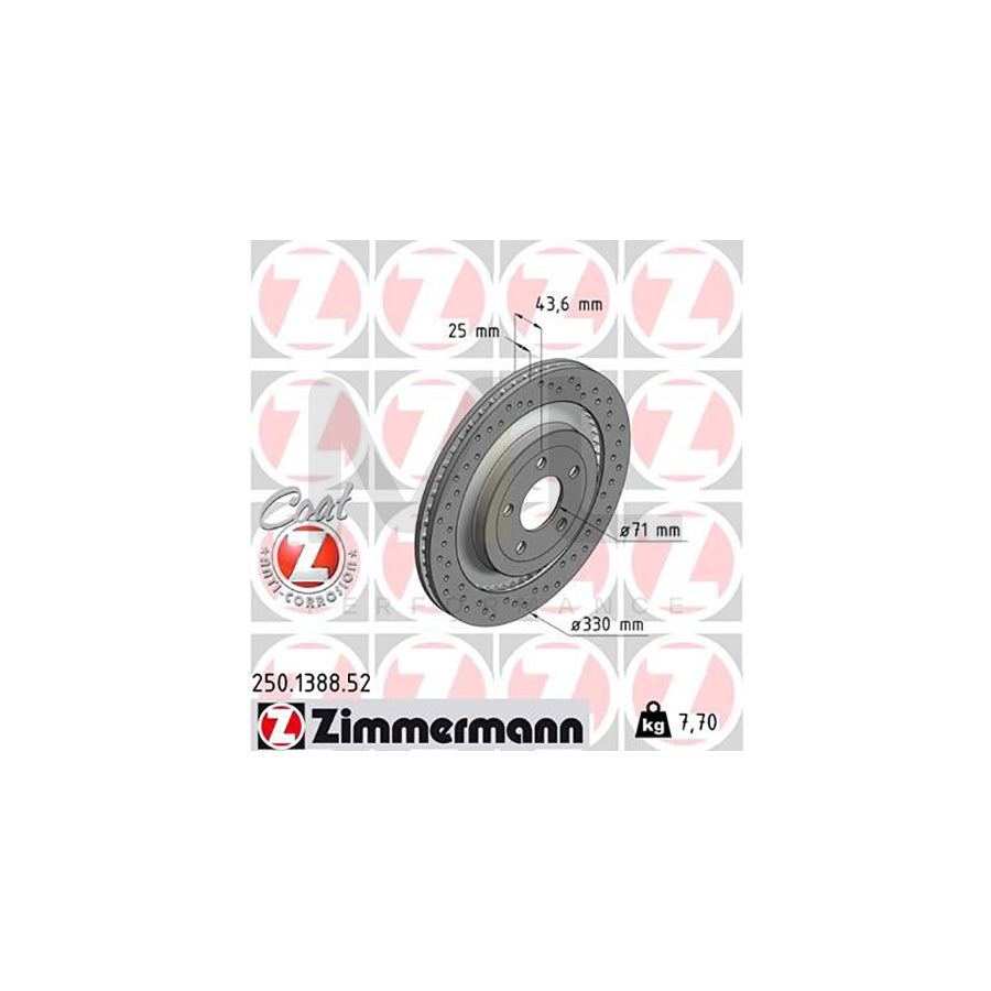 ZIMMERMANN 250.1388.52 Brake Disc for FORD USA MUSTANG Externally Vented, Perforated, Coated | ML Performance Car Parts