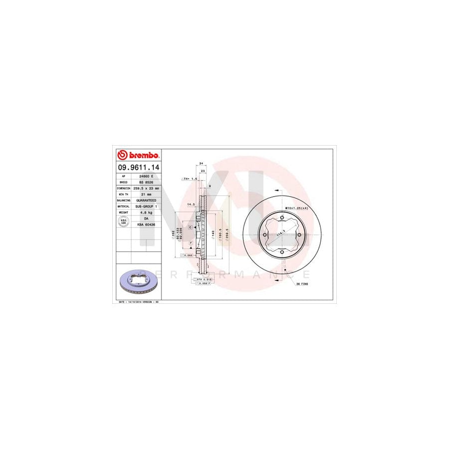 BREMBO 09.9611.14 Brake Disc for ROVER 600 (RH) Internally Vented | ML Performance Car Parts