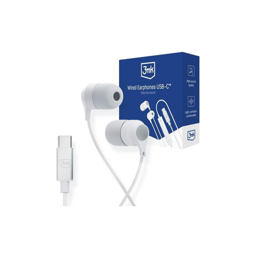 3MK Headphones Wired Earphones Usb-C In-Ear Headphones White/White Usb-C