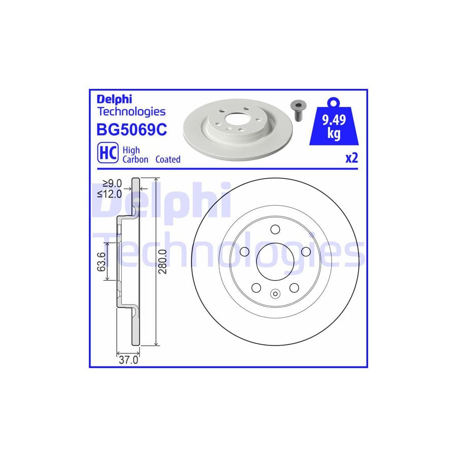 Delphi Bg5069C Brake Disc For Volvo Xc40 (536)