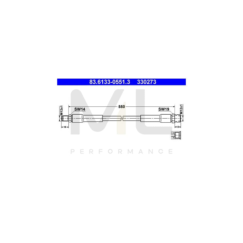 ATE 83.6133-0551.3 Brake Hose suitable for MERCEDES-BENZ T2 550mm, M12x1 | ML Performance Car Parts