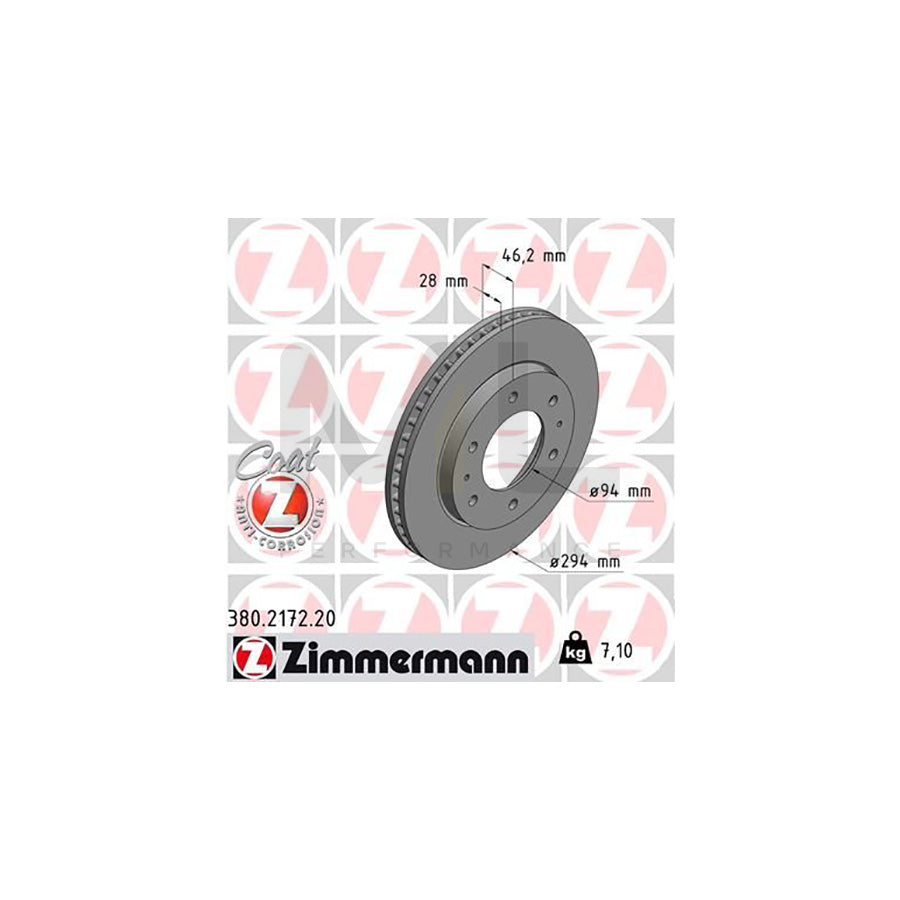 ZIMMERMANN COAT Z 380.2172.20 Brake Disc Internally Vented, Coated | ML Performance Car Parts