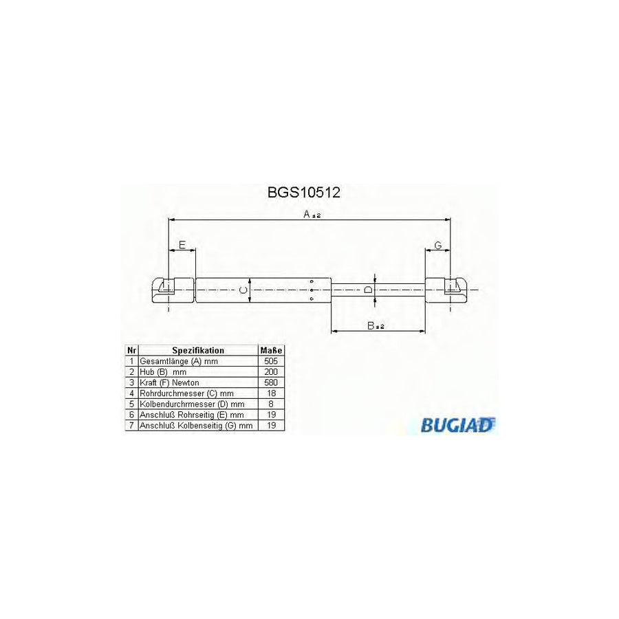 Bugiad BGS10512 Tailgate Strut For Renault 19