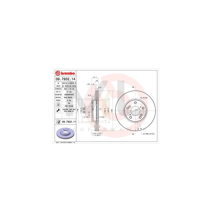 BREMBO 09.7932.14 Brake Disc Internally Vented, with bolts/screws | ML Performance Car Parts