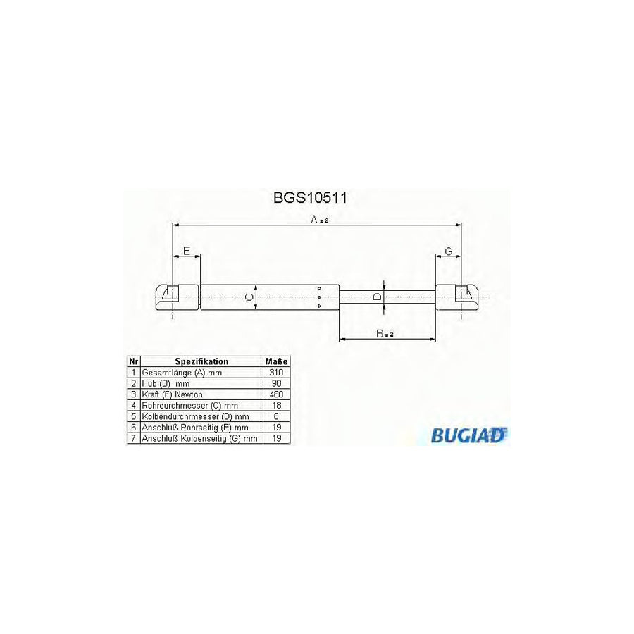 Bugiad BGS10511 Tailgate Strut For Renault 19 I Chamade