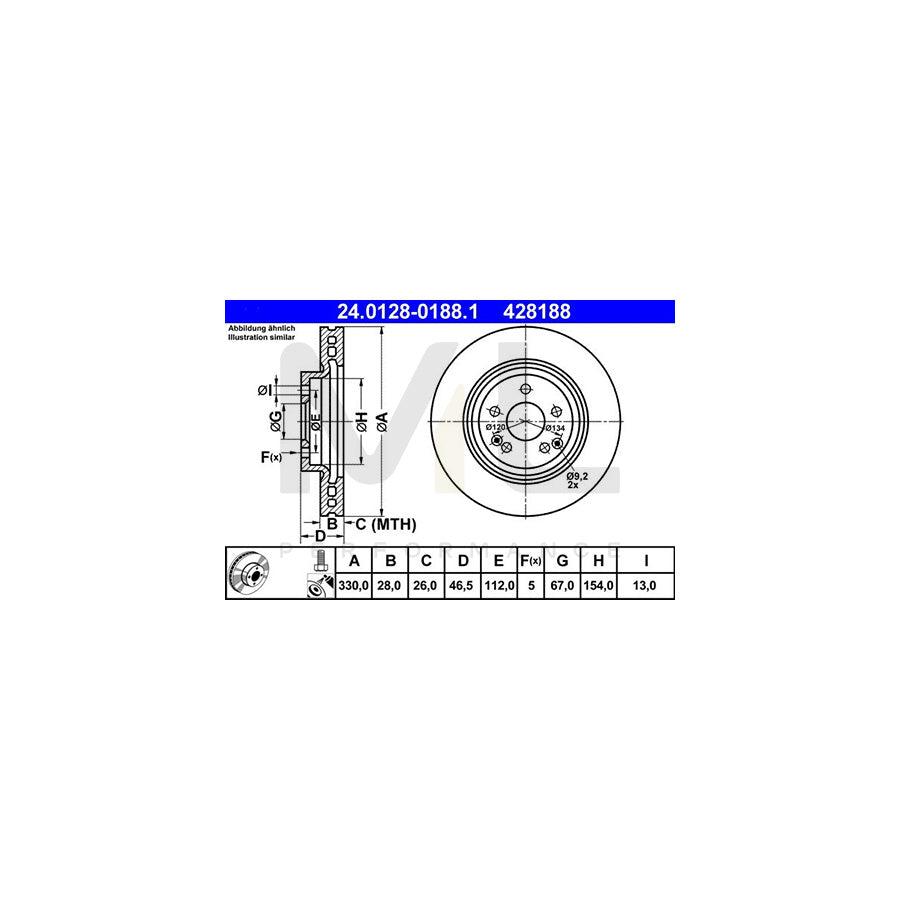 ATE 24.0128-0188.1 Brake Disc Vented, Coated, Alloyed / High-carbon, with bolts/screws | ML Performance Car Parts