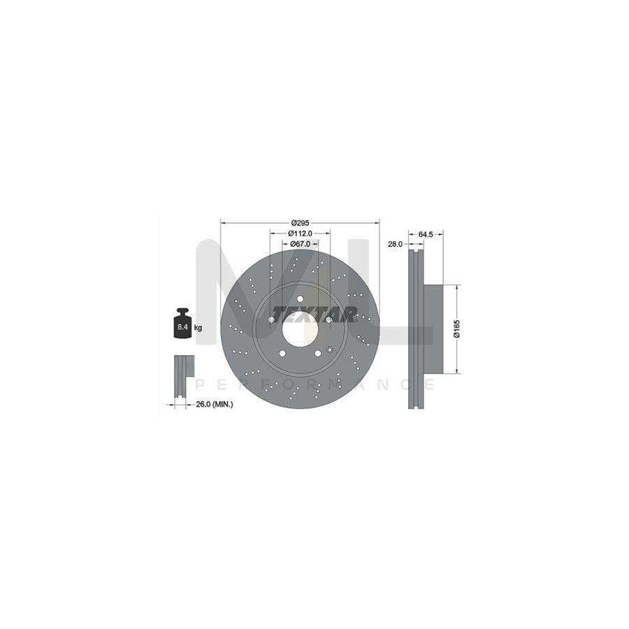 TEXTAR PRO+ 92165005 Brake Disc Internally Vented, Perforated, Coated, High-carbon, without wheel hub, without wheel studs | ML Performance Car Parts