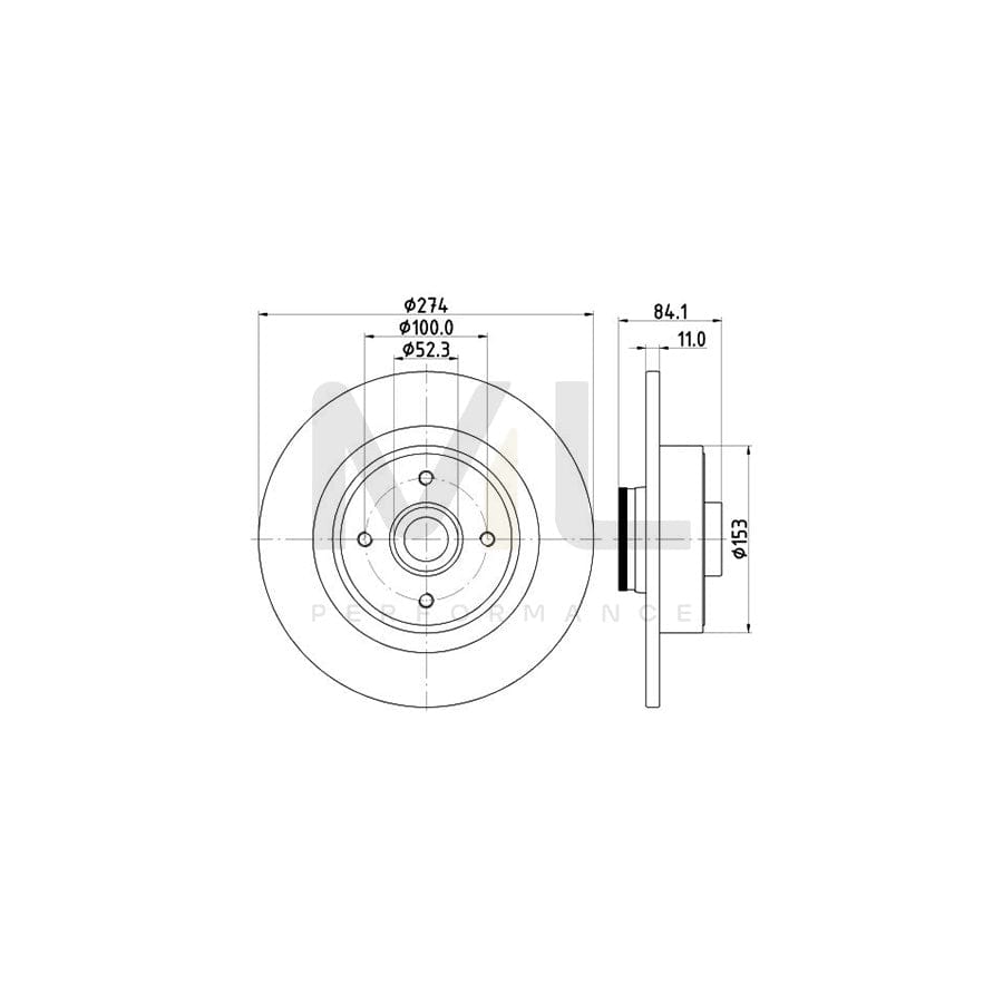 HELLA PRO 8DD 355 123-331 Brake Disc Solid, Coated, with integrated magnetic sensor ring, with wheel bearing | ML Performance Car Parts