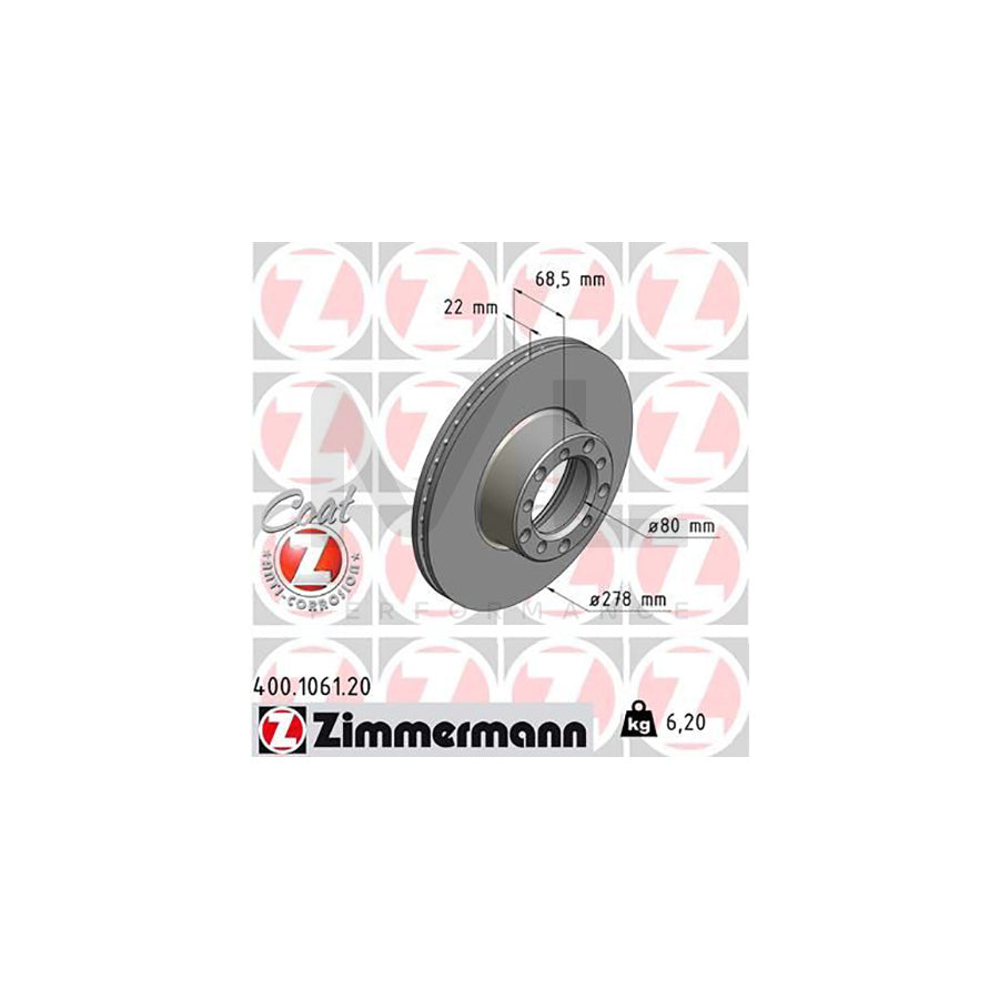 ZIMMERMANN COAT Z 400.1061.20 Brake Disc Internally Vented, Coated | ML Performance Car Parts