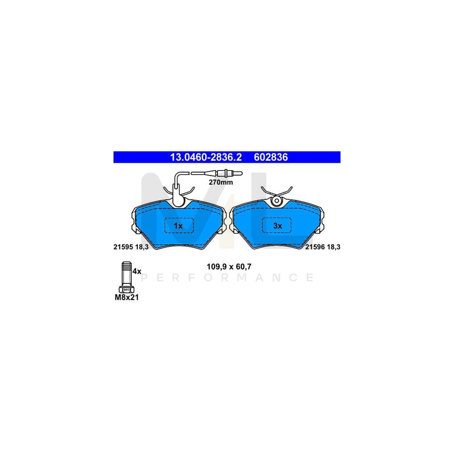 ATE 13.0460-2836.2 Brake pad set for RENAULT Laguna I Hatchback (B56) incl. wear warning contact, with brake caliper screws | ML Performance Car Parts