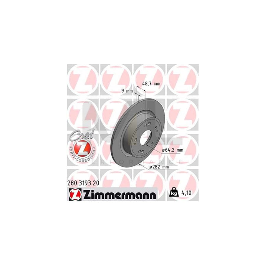 ZIMMERMANN 280.3193.20 Brake Disc Solid, Coated | ML Performance Car Parts