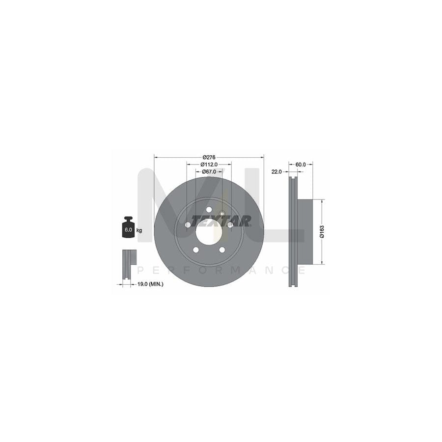 TEXTAR PRO 92074403 Brake Disc Internally Vented, Coated, without wheel hub, without wheel studs | ML Performance Car Parts