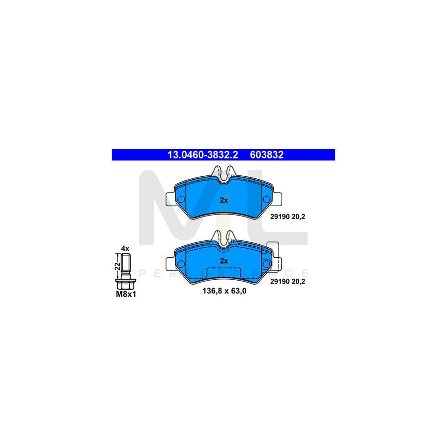 ATE 13.0460-3832.2 Brake pad set for VW CRAFTER excl. wear warning contact, prepared for wear indicator, with brake caliper screws | ML Performance Car Parts