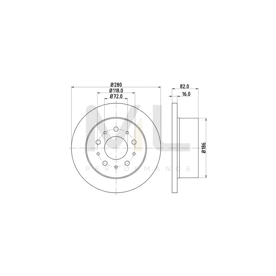 HELLA 8DD 355 108-961 Brake Disc Solid, without wheel hub, without wheel studs | ML Performance Car Parts