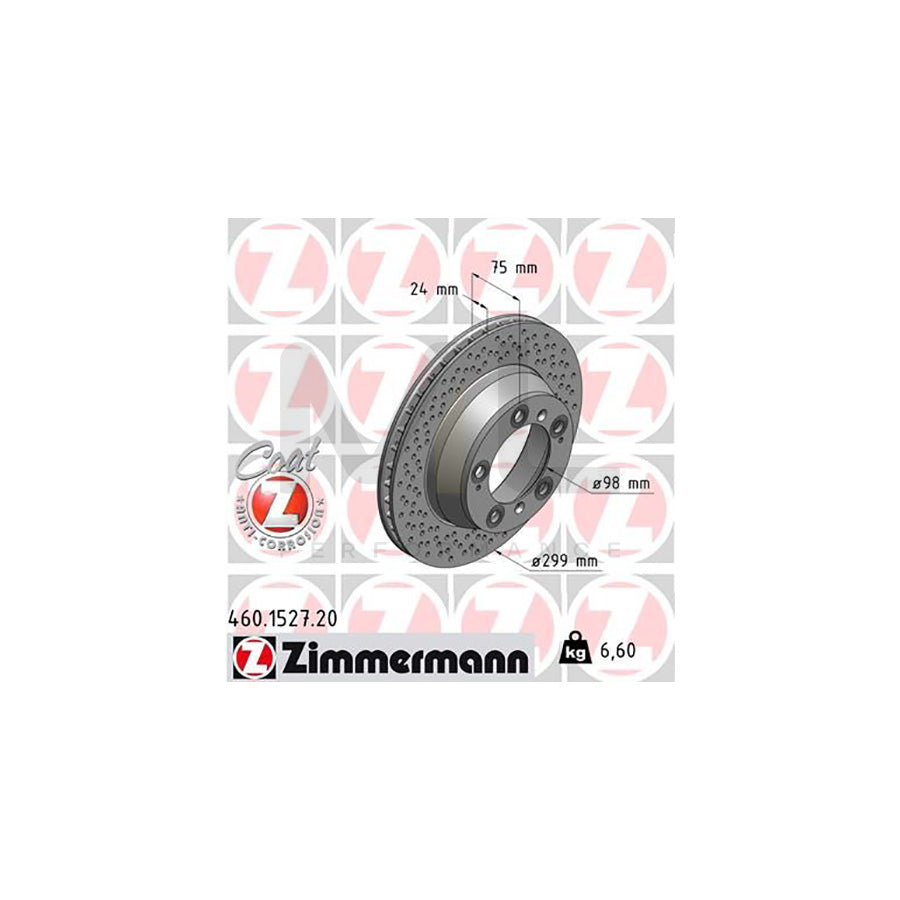 ZIMMERMANN COAT Z 460.1527.20 Brake Disc for PORSCHE 911 Internally Vented, Perforated, Coated | ML Performance Car Parts