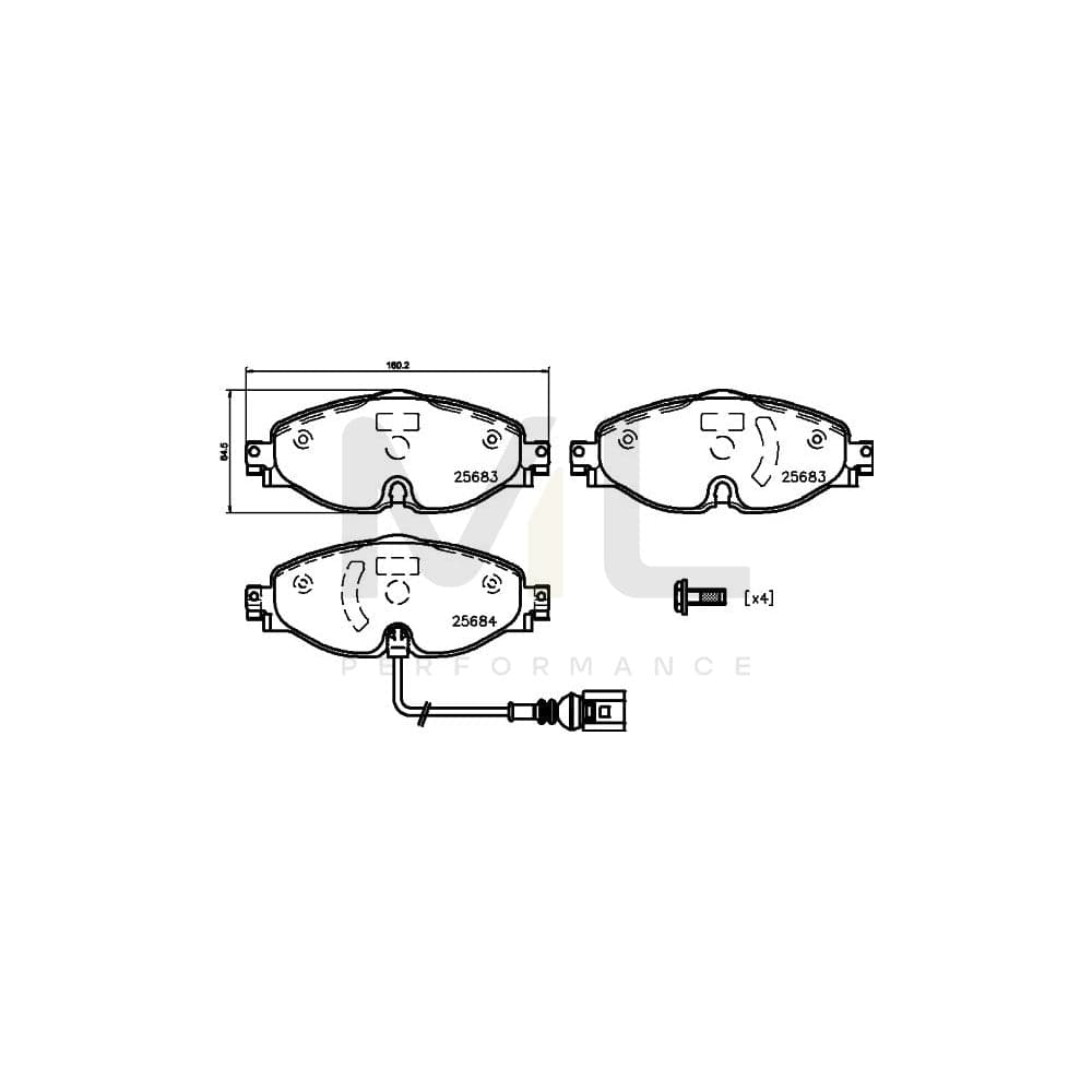 Hella 8DB 355 020-191 Brake Pad Set Incl. Wear Warning Contact, With Brake Caliper Screws | ML Performance Car Parts