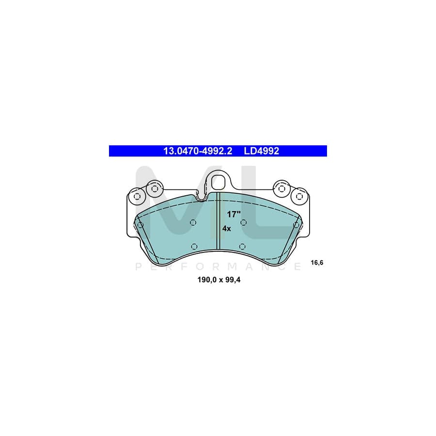 ATE Ceramic 13.0470-4992.2 Brake pad set excl. wear warning contact, prepared for wear indicator | ML Performance Car Parts