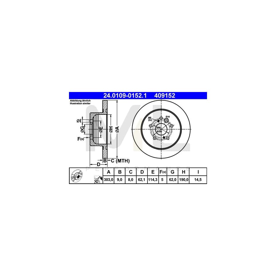 ATE 24.0109-0152.1 Brake Disc for TOYOTA RAV4 II Off-Road (XA20) Solid, Coated | ML Performance Car Parts