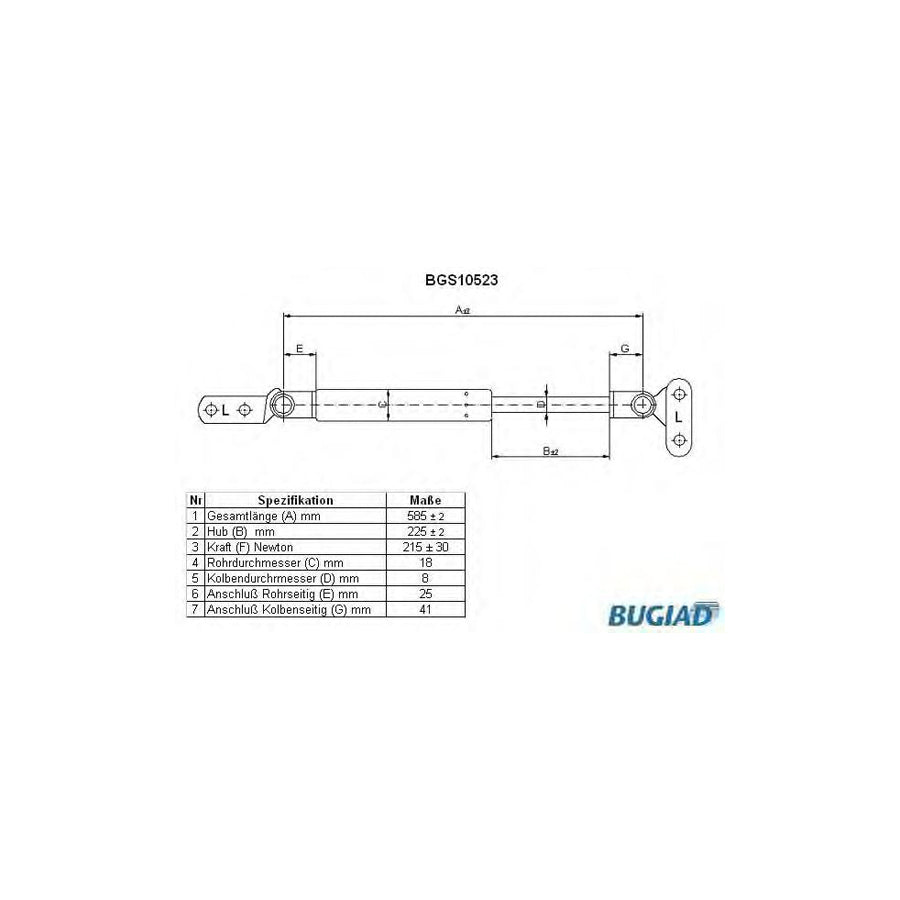 Bugiad BGS10523 Tailgate Strut For Nissan Micra I Hatchback (K10)