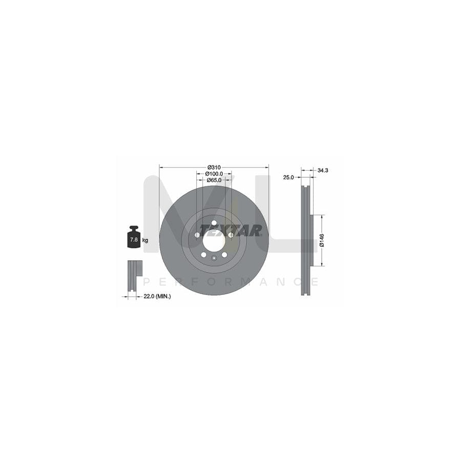 TEXTAR PRO+ 92275905 Brake Disc Internally Vented, Coated, High-carbon, without wheel hub, without wheel studs | ML Performance Car Parts