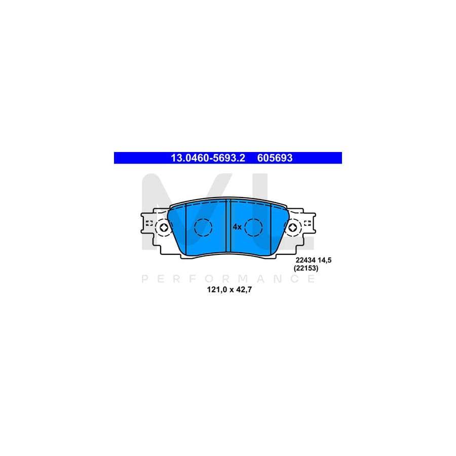 ATE 13.0460-5693.2 Brake pad set not prepared for wear indicator, without integrated wear warning contact | ML Performance Car Parts