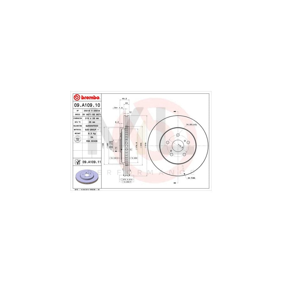 BREMBO 09.A109.10 Brake Disc Internally Vented | ML Performance Car Parts