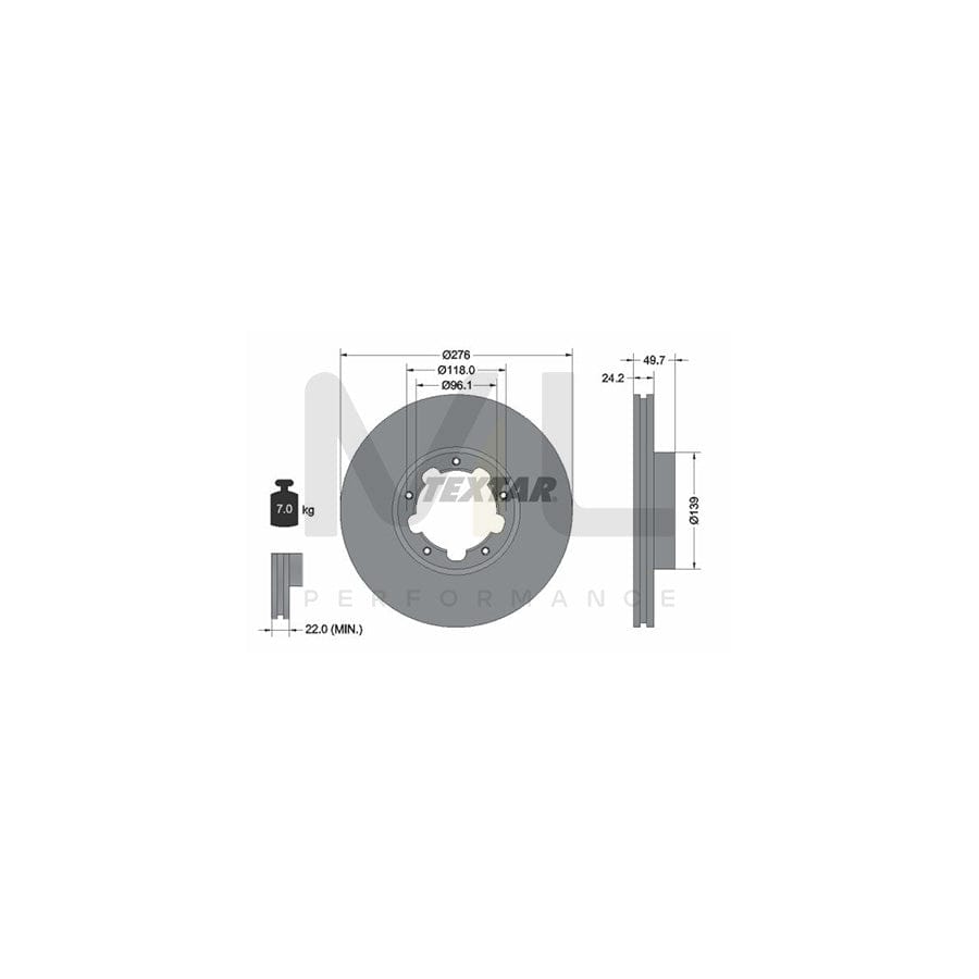 TEXTAR PRO 93185303 Brake Disc for NISSAN Cabstar E Platform / Chassis (TL_, VL_) Internally Vented, Coated, without wheel hub, without wheel studs | ML Performance Car Parts