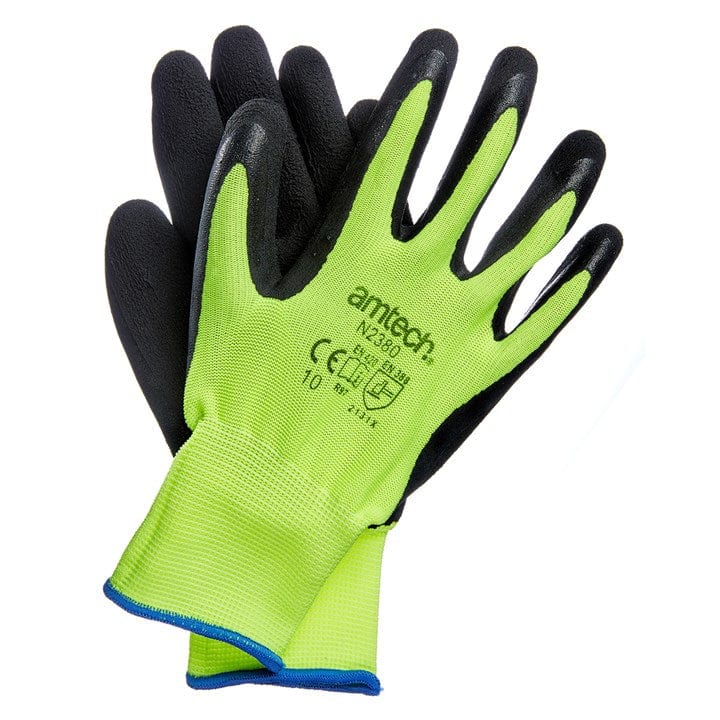 Amtech Hi-Vis Latex Coated Gloves XL (Size: 10) | ML Performance DIY & Power Tools