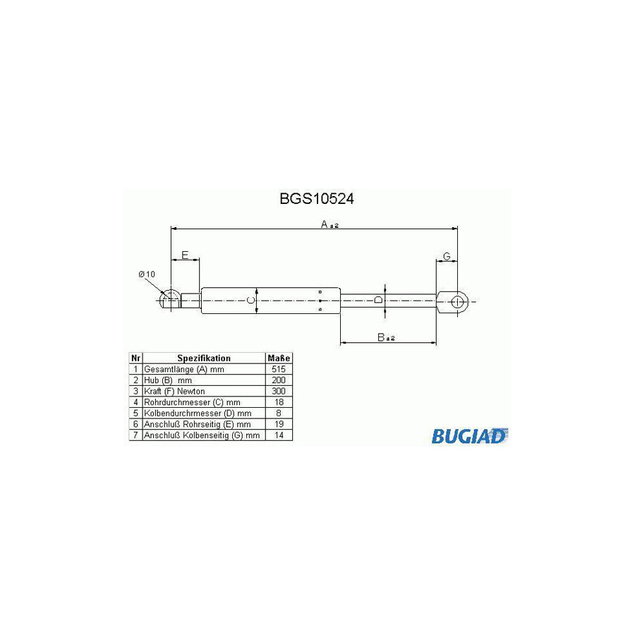 Bugiad BGS10524 Tailgate Strut For Vw Transporter