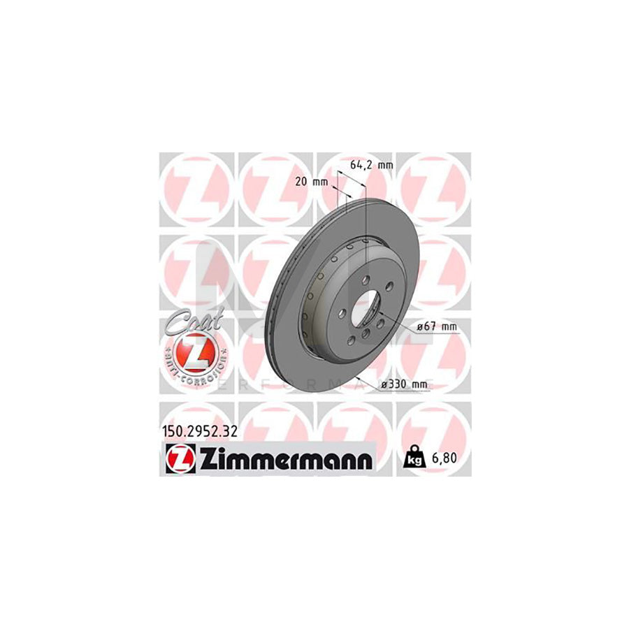 ZIMMERMANN 150.2952.32 Brake Disc Internally Vented, Two-piece brake disc, Coated, High-carbon | ML Performance Car Parts