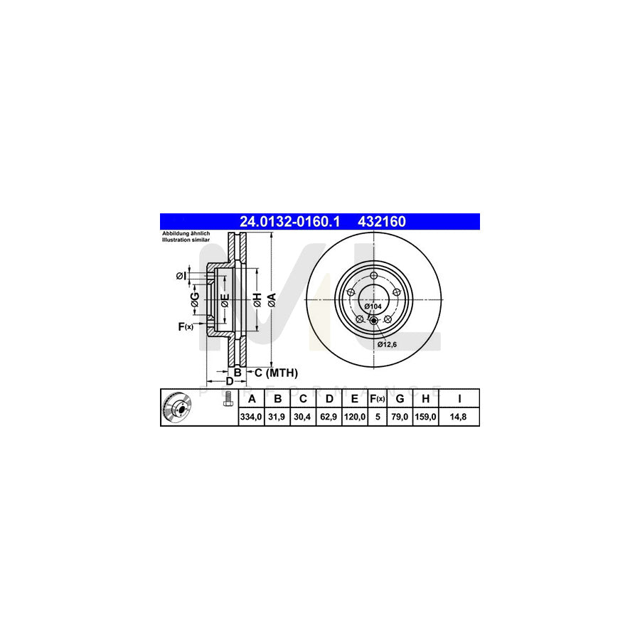 ATE 24.0132-0160.1 Brake Disc for BMW Z8 Roadster (E52) Vented, Coated, High-carbon, with bolts/screws | ML Performance Car Parts