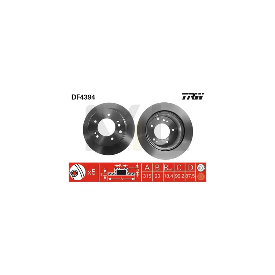 TRW DF4394 Brake Disc for KIA Sorento I (JC) Vented, Painted | ML Performance Car Parts