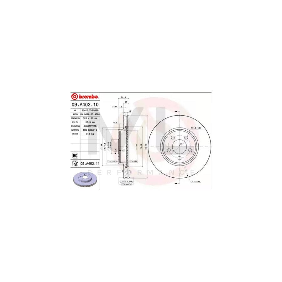 BREMBO COATED DISC LINE 09.A402.11 Brake Disc Internally Vented, Coated, High-carbon | ML Performance Car Parts