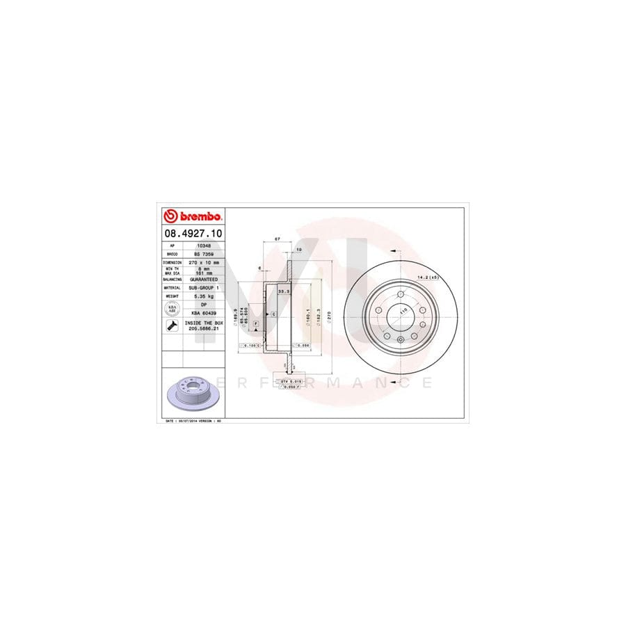 BREMBO 08.4927.10 Brake Disc Solid, with bolts/screws | ML Performance Car Parts