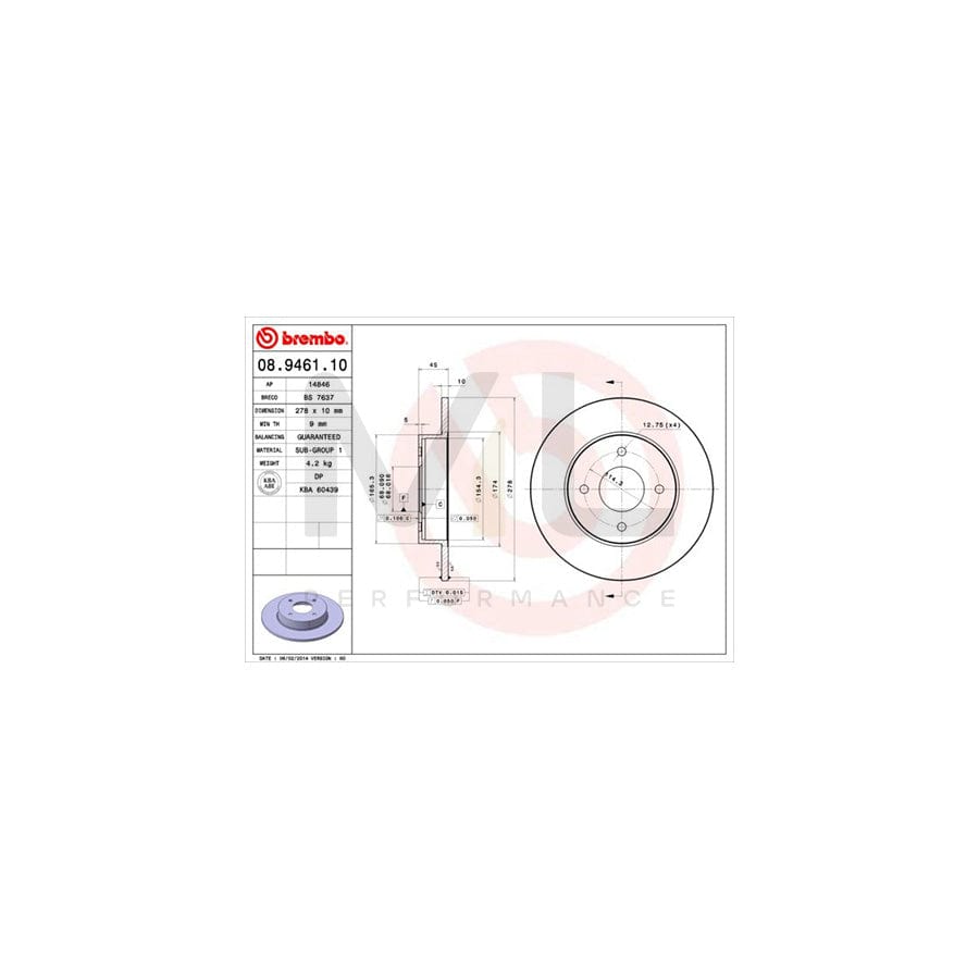 BREMBO 08.9461.10 Brake Disc for NISSAN PRIMERA Solid | ML Performance Car Parts