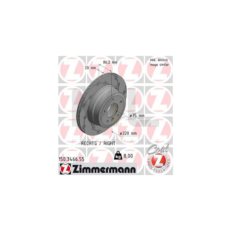 ZIMMERMANN 150.3466.55 Brake Disc for BMW 5 Series Externally Vented, Slotted, Coated, High-carbon | ML Performance Car Parts