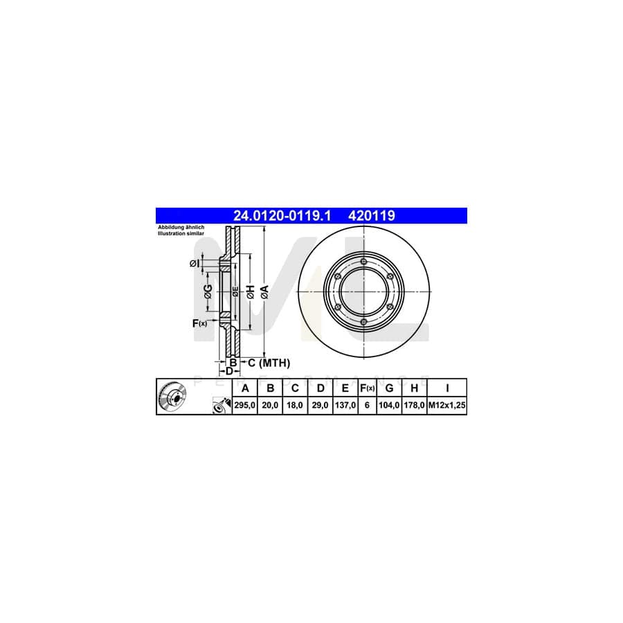 ATE 24.0120-0119.1 Brake Disc for NISSAN PATROL Vented, Coated | ML Performance Car Parts