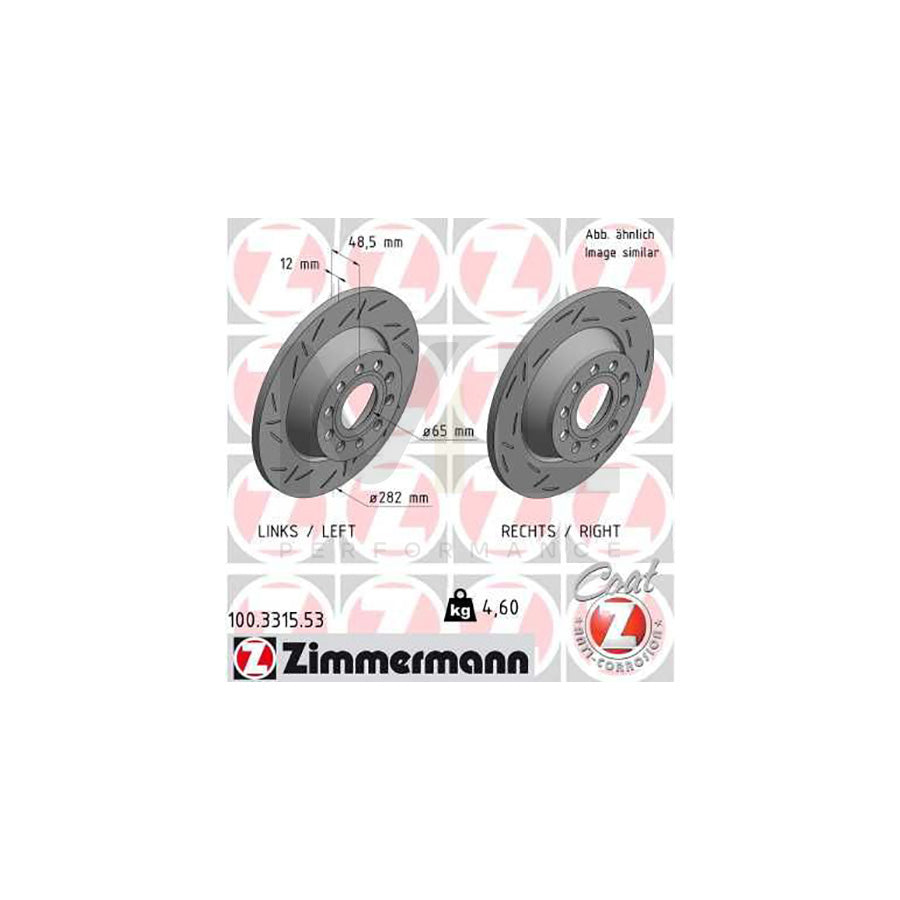 ZIMMERMANN 100.3315.53 Brake Disc Slotted, Solid, Coated | ML Performance Car Parts