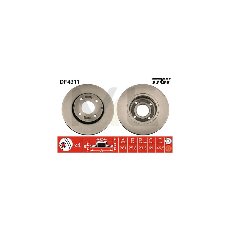 TRW DF4311 Brake Disc Vented, Painted | ML Performance Car Parts